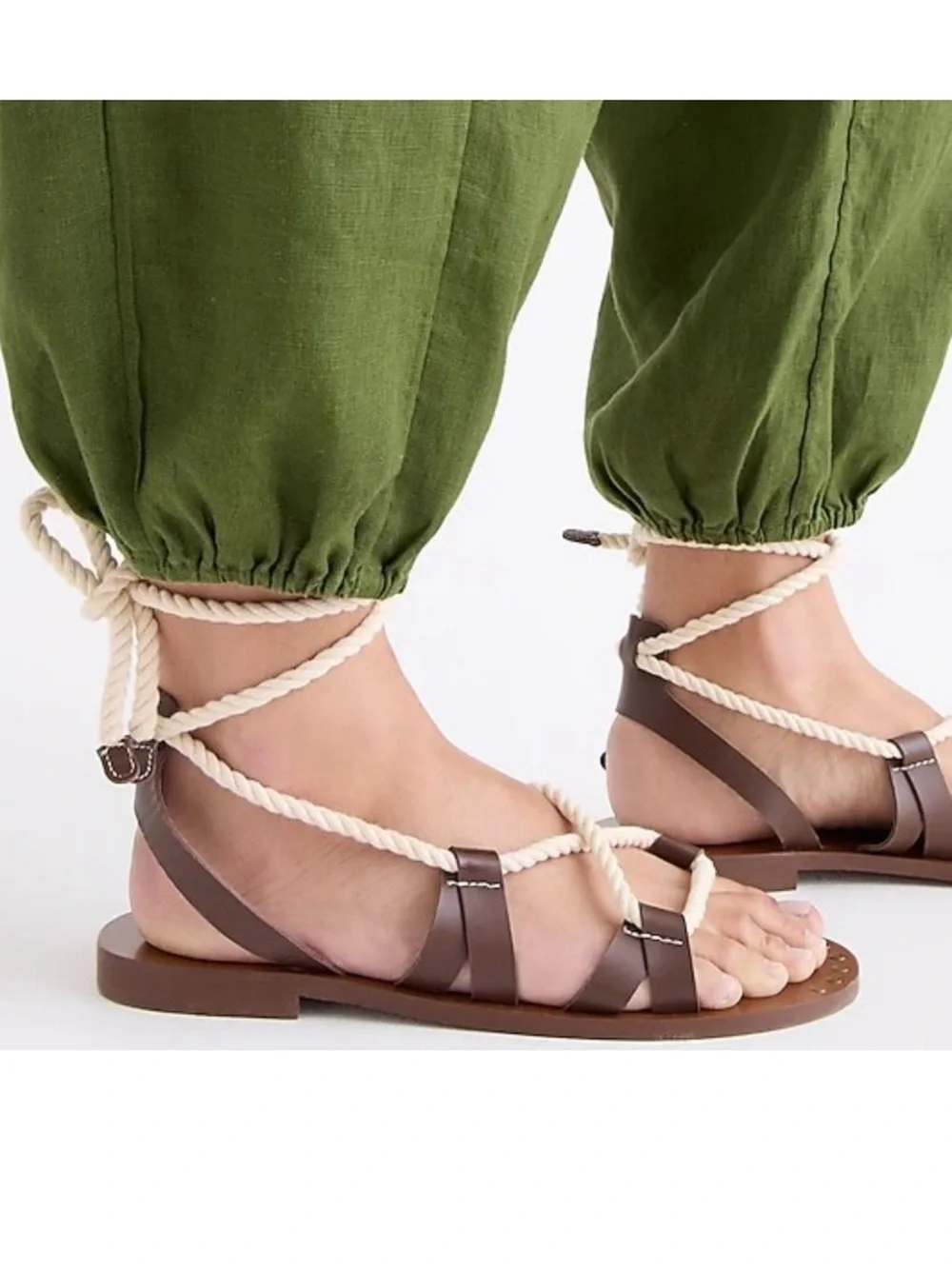 J. Crew Women's Brown Leather Rope Lace up Gladiator Sandals New
